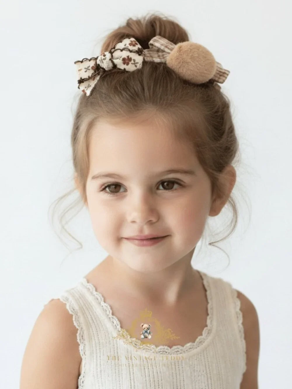 NWT Pretty Girls Hair Bows Hair Clips Kids Accessories Set of 3 Ribbon Pom Cream